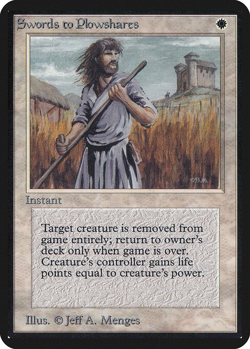 Swords to Plowshares from Limited Edition Alpha (1993, #40, by Jeff A. Menges). Classic Alpha white-bordered frame, the iconic original print.