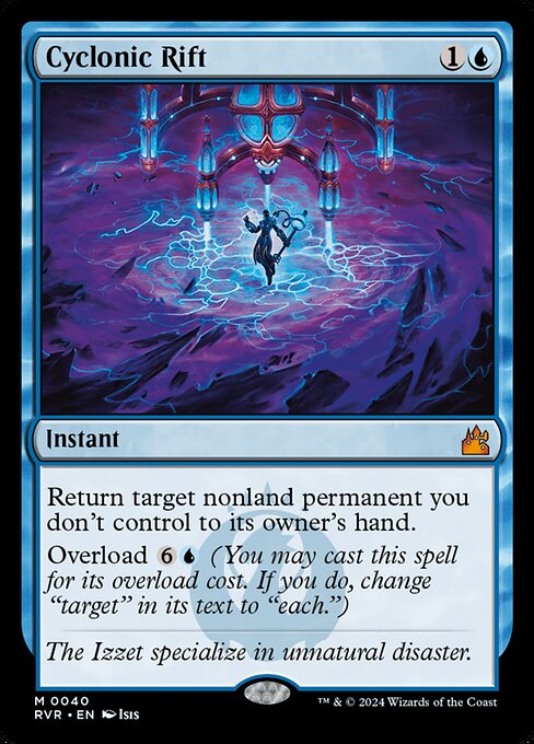 Cyclonic Rift from Ravnica Remastered 2024 (card #0040, mythic rare), illustrated by Isis with retro frame styling.